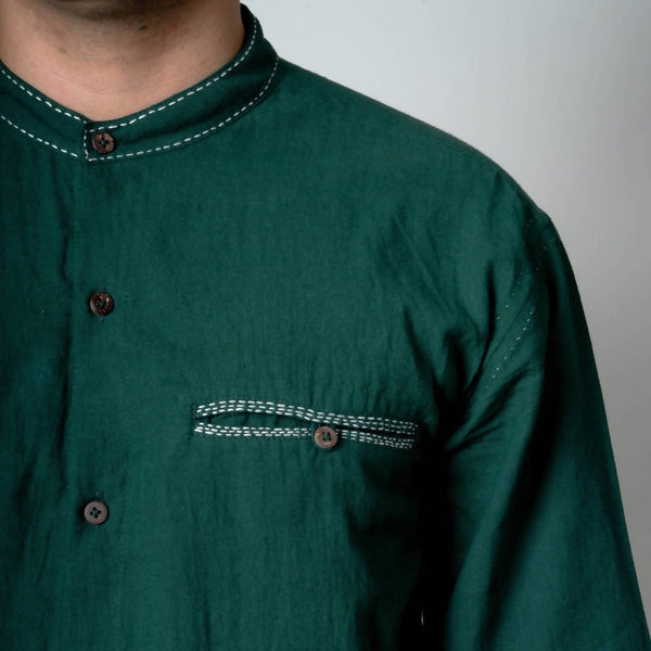 Handwoven Pure Cotton Basic Shirt | Green