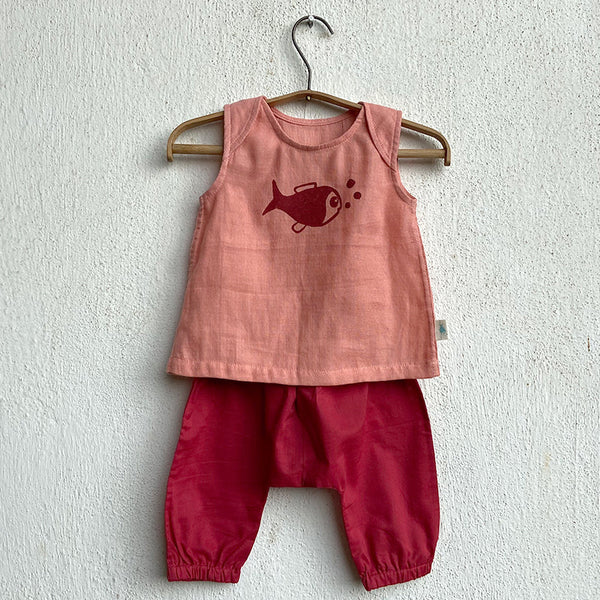 Organic Cotton Jabla & Pant Set for Baby | Peach & Red