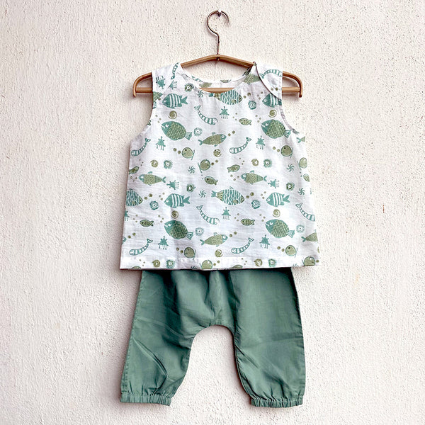 Cotton Baby Jabla & Pant Set | Mint Green