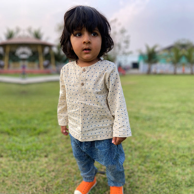 Organic Cotton Baby Kurta Pajama Set | Indigo Polka