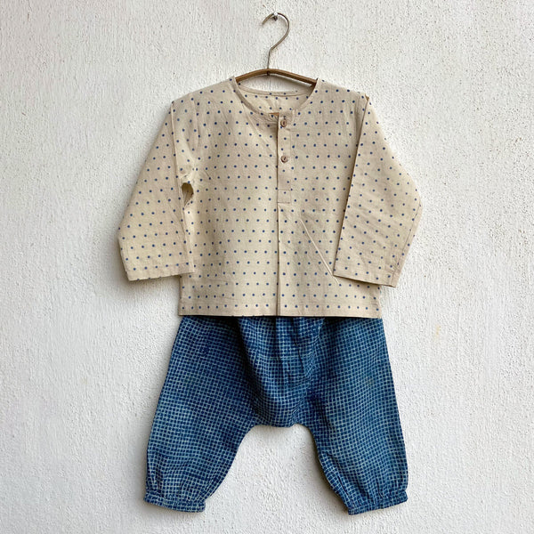 Organic Cotton Baby Kurta Pajama Set | Indigo Polka