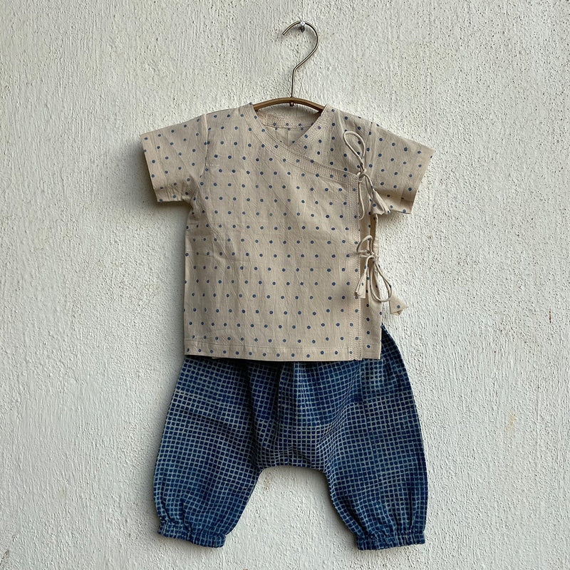 Organic Cotton Angarakha with Pants for Baby | Indigo Check