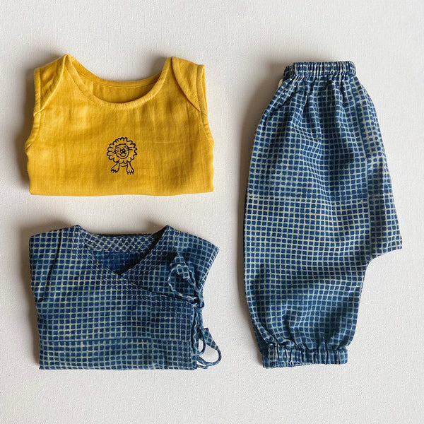 Organic Cotton Baby Jabla & Pants Set | Yellow & Blue