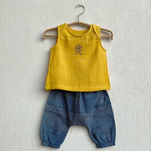 Organic Cotton Baby Jabla & Pants Set | Yellow & Blue