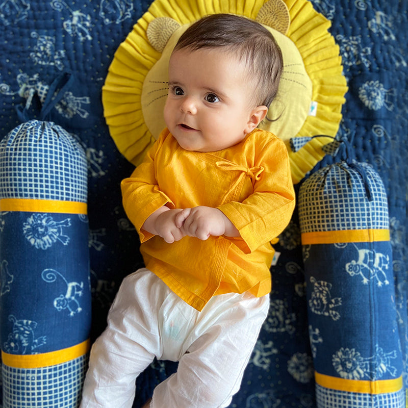 Organic Cotton Angrakha with Pants for Girls | Yellow & White