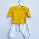 Organic Cotton Angrakha with Pants for Girls | Yellow & White