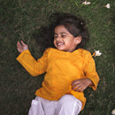 Organic Cotton Angrakha with Pants for Girls | Yellow & White