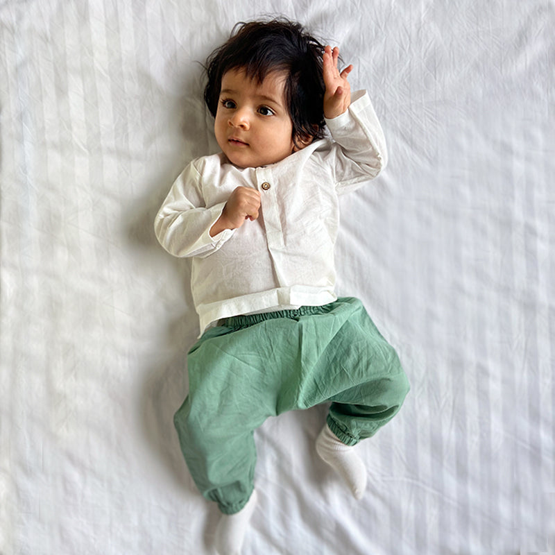 Organic Cotton Top Pajama Set for Kids | White