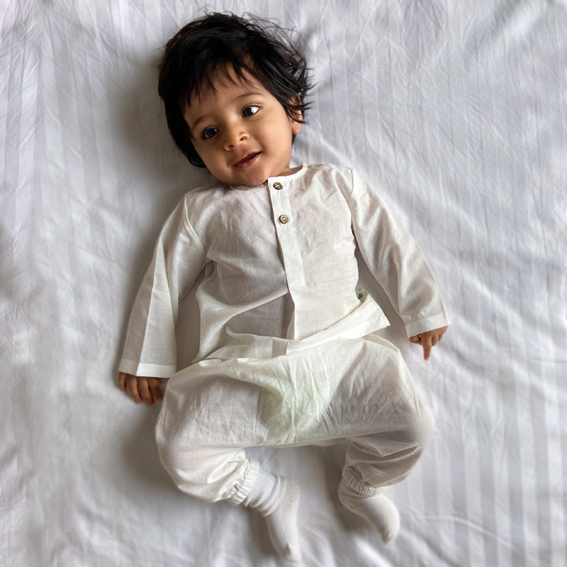 Organic Cotton Kids Kurta Pajama Set | White