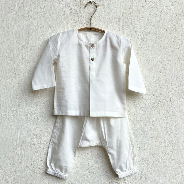 Organic Cotton Kids Kurta Pajama Set | White