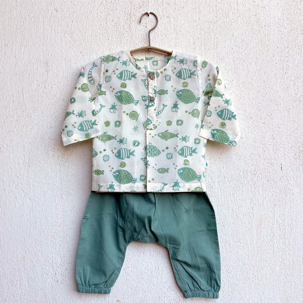 Organic Cotton Top and Pajama Set for Kids | Fish Print