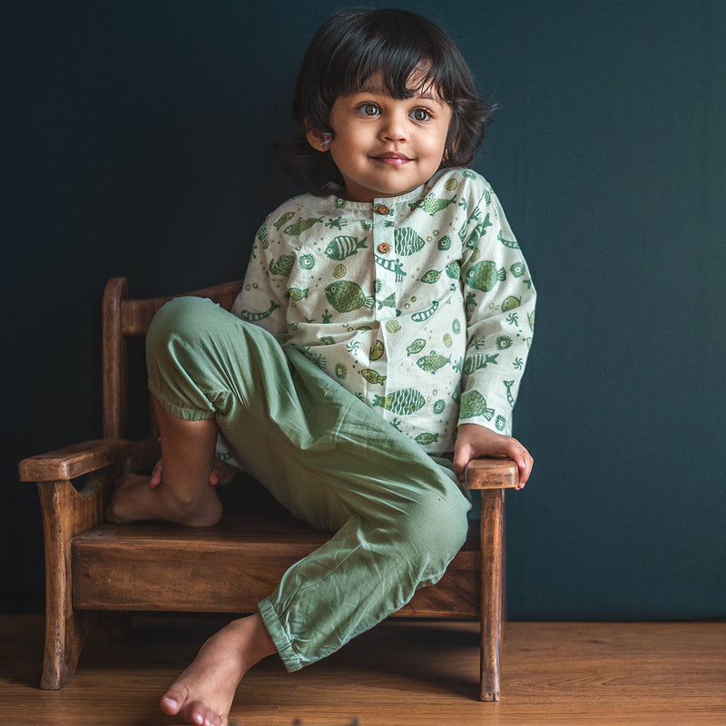 Organic Cotton Top and Pajama Set for Kids | Fish Print