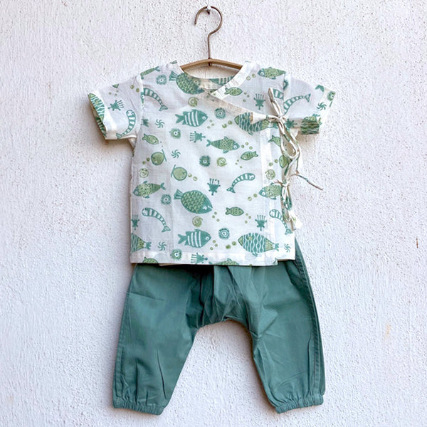 Organic Cotton Top with Pants for Baby Girl | Fish Print