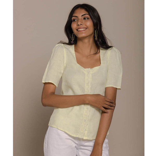 Pure Hemp Square Neck Solid Top | Yellow