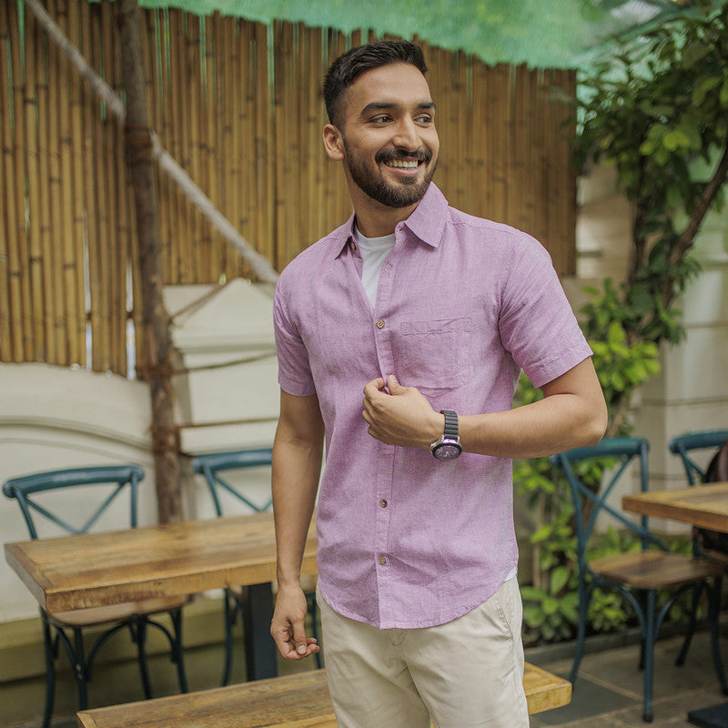 Linen Shirt for Men | TENCEL Lyocell | Half Sleeve | Lavender