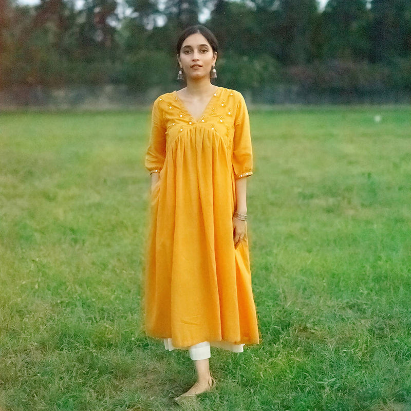 Mulmul Cotton Kurta For Women | Summer Wear For Women | Yellow