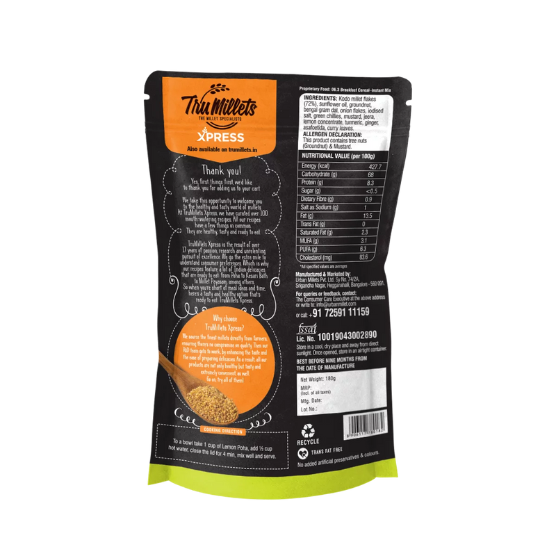 Keto Friendly Millet Lemon Poha | 180 g | Pack of 2