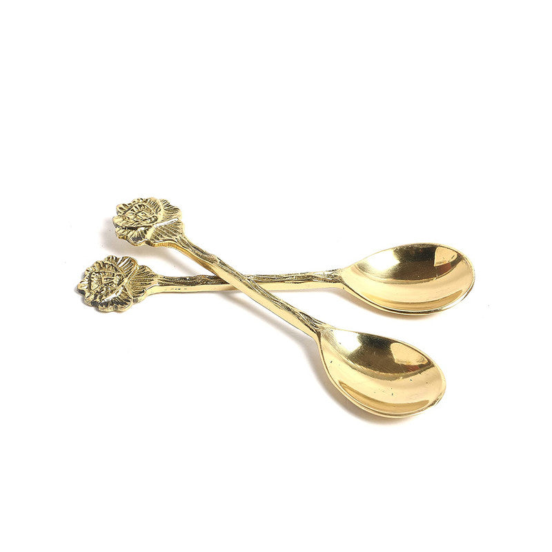 Antique Brass Utensils | Lotus Shaped Tea Coffee Spoon | Pack of 1