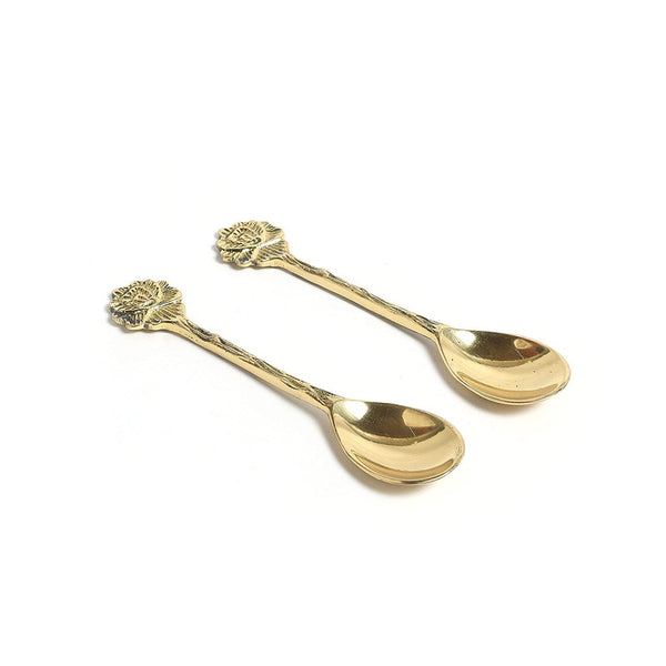 Antique Brass Utensils | Lotus Shaped Tea Coffee Spoon | Pack of 1