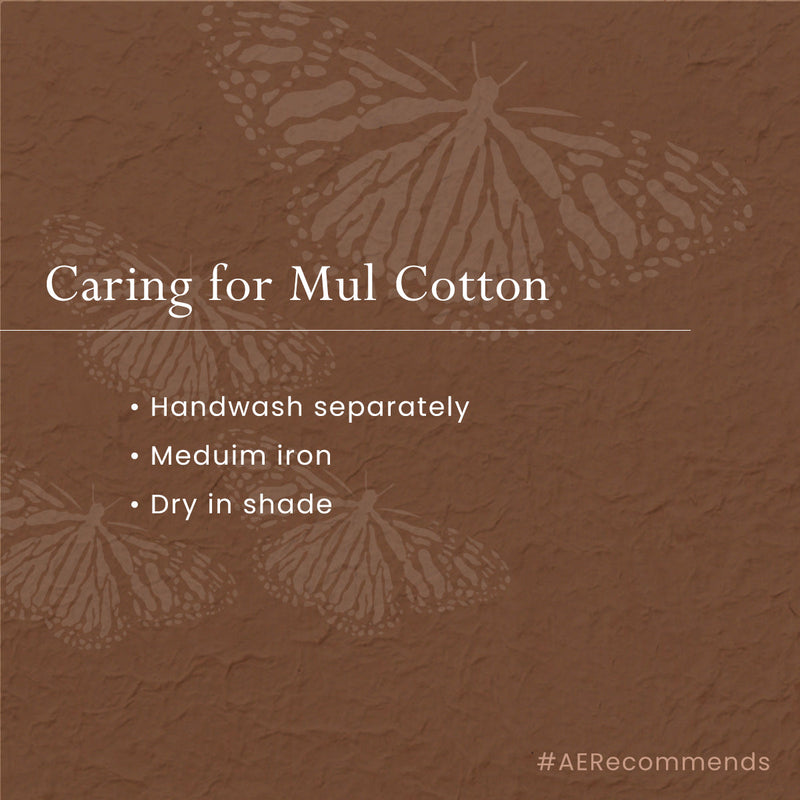 Mulmul Cotton Saree | Hand-Dyed | Handblock Printed | Peach & Wine