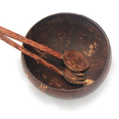 Handmade Jumbo Polished Coconut Bowl with Spoon and Fork