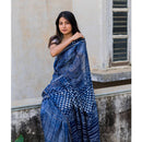 Festive Wear | Natural Dyed Indigo Geometric Dabu Printed Chanderi Saree