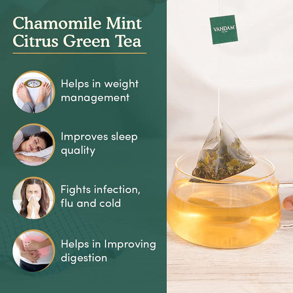 Green Tea | Chamomile Mint Citrus | Cold & Menstural Cramp Relief | 15 Tea Bags | Pack of 2