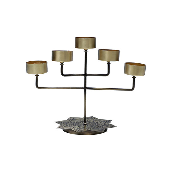 Brass Panch Diya Stand | Antique Finish