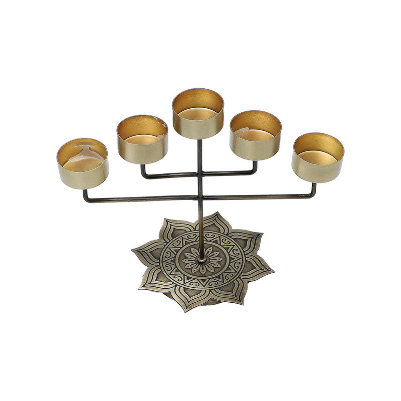 Brass Panch Diya Stand | Antique Finish