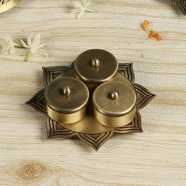 Brass Kum Kum Holder Bowls | Set of 3 | Antique Finish