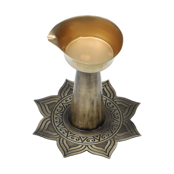 Brass Diya With Stand | Antique Finish