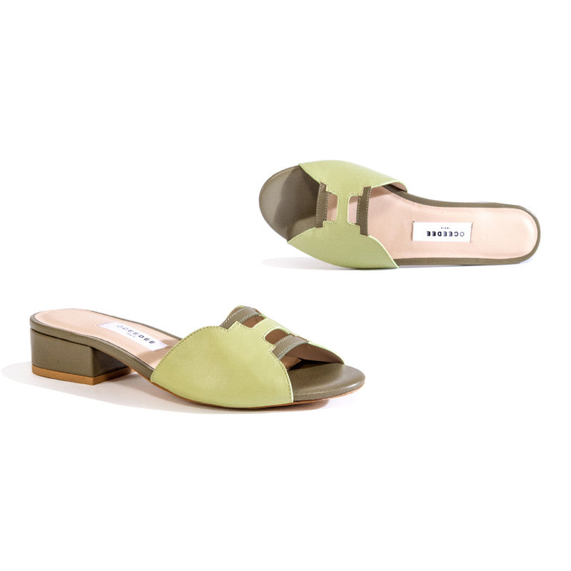 Ethically Sourced Leather Slides | Sage Green & Olive