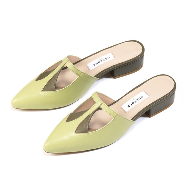 Ethically Sourced Leather Mules | Sage Green & Olive