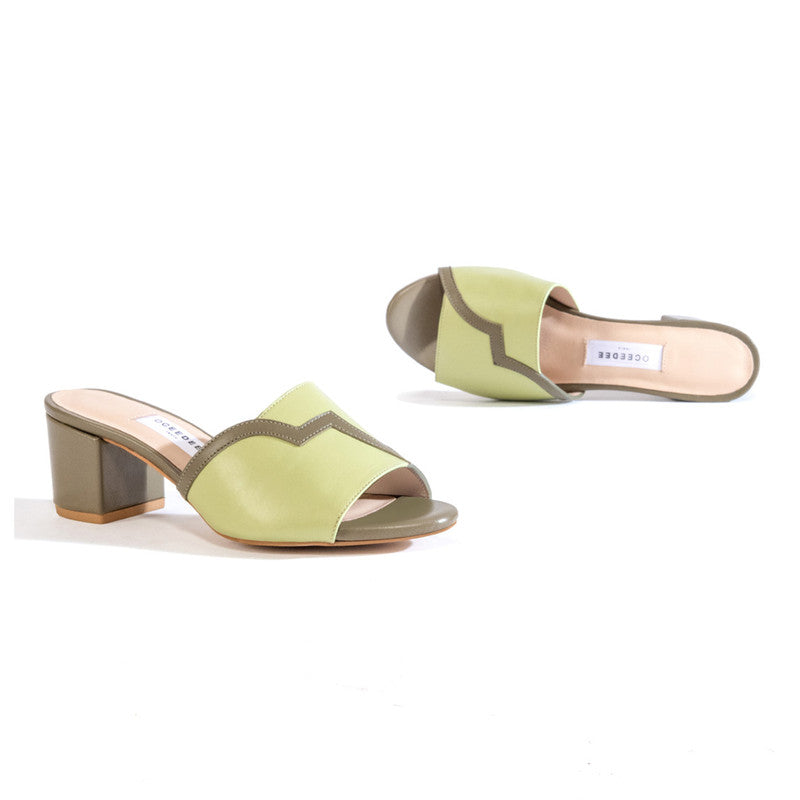 Block Heels for Women | Ethically Sourced Leather | Sage Green & Olive