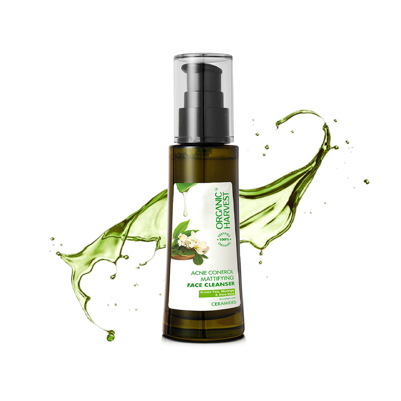 Organic Harvest Acne Control Mattifying Face Cleanser | Green Tea, Moringa & Aloe Vera | 150ml