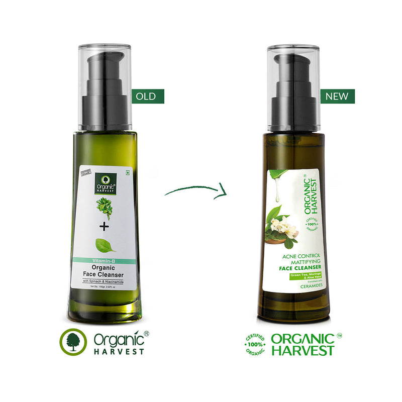 Organic Harvest Acne Control Mattifying Face Cleanser | Green Tea, Moringa & Aloe Vera | 150ml