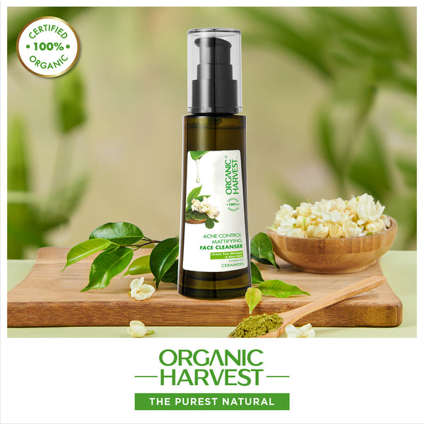 Organic Harvest Acne Control Mattifying Face Cleanser | Green Tea, Moringa & Aloe Vera | 150ml