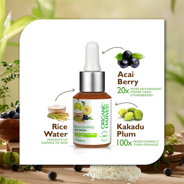 Organic Harvest Brightening Face Serum | Kakadu Plum, Acai Berry & Rice Water | 30ml