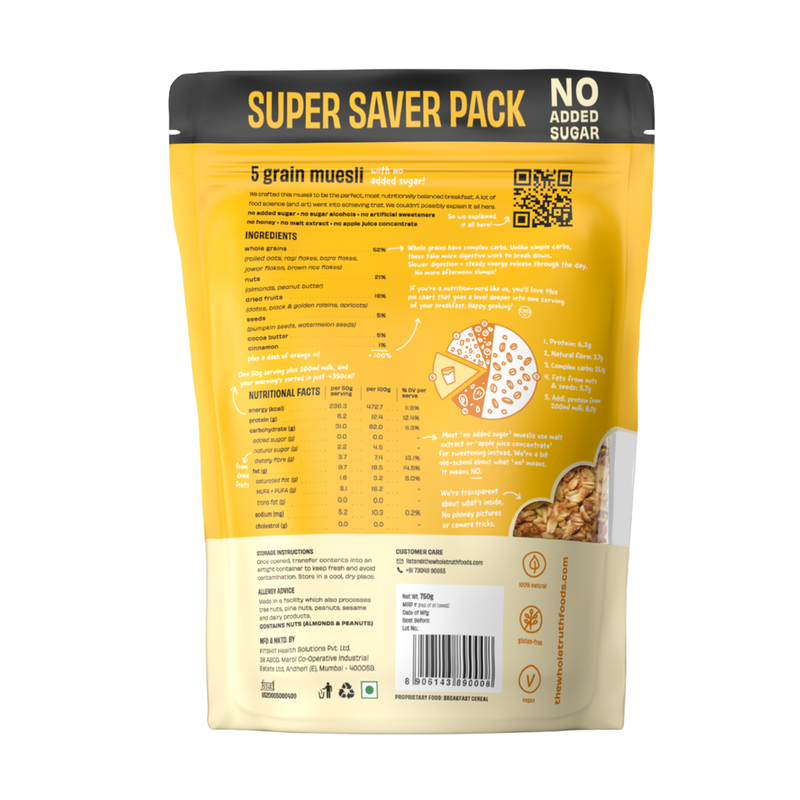 Breakfast Muesli Super Saver Pack | No Added Sugar | 5 Grain Muesli | 750 g