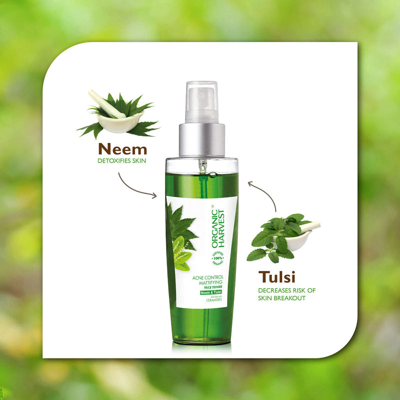 Organic Harvest Acne Control Mattifying Face Toner | Neem & Tulsi | 125ml