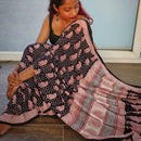 Festive Wear | Mulmul Handblock Printed Saree | Black & Pink