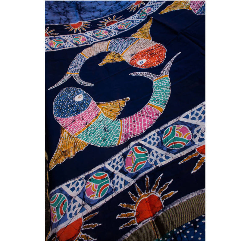 Festive Wear | Maheshwari Cotton Silk Batik Saree | Dark Blue