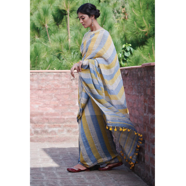 Festive Wear | Pure Linen Saree | Multicolor Striped