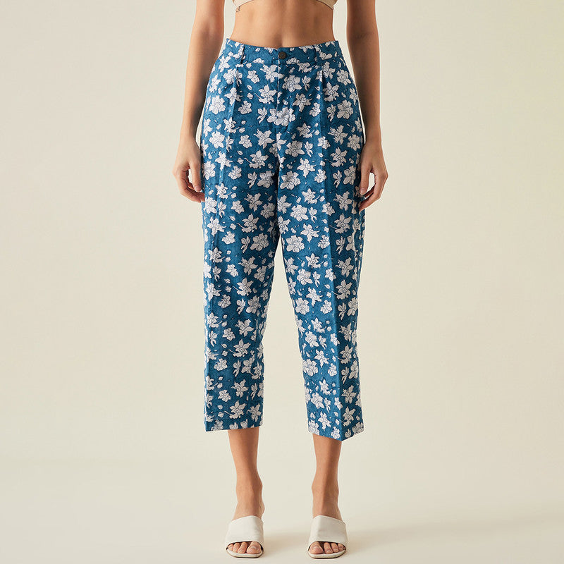 Organic Cotton Pants | Floral Print | Blue