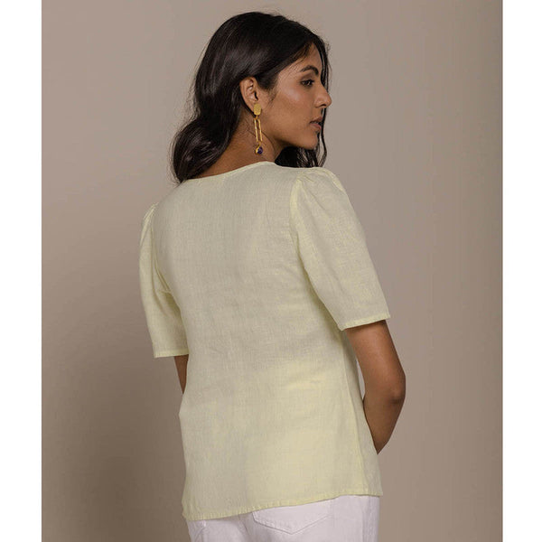 Pure Hemp Square Neck Solid Top | Yellow