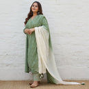 Mul Cotton Dupatta with Tassels | Green & Off White