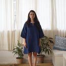 Linen Dress For Women | Kimono Sleeves | Indigo