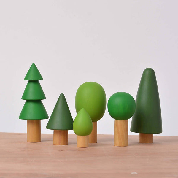 Birch and Bug Wooden Birch Toys for Kids | Evergreen Forest Trees | BPA Free | Set of 6