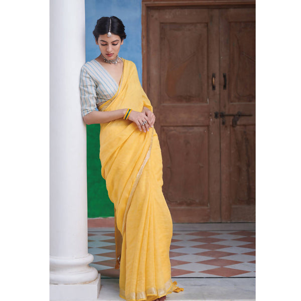 Pure Linen Saree | Festive Wear | Yellow