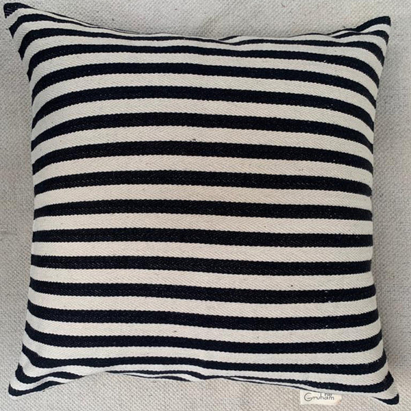 Pure Cotton Striped Single Cushion Cover | Black & Off-White